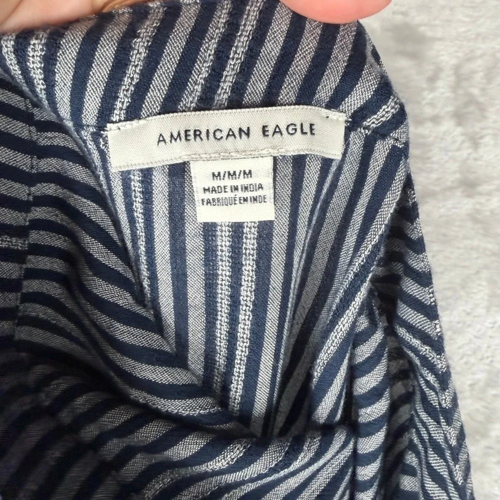 American Eagle Striped Wrap Mini Skirt‎ Navy White Metallic Tie Waist M
